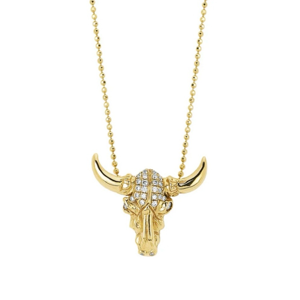 NEW! Never Worn!!! “Logan Hollowell” 14k Gold Bull Skull Necklace With Diamonds!